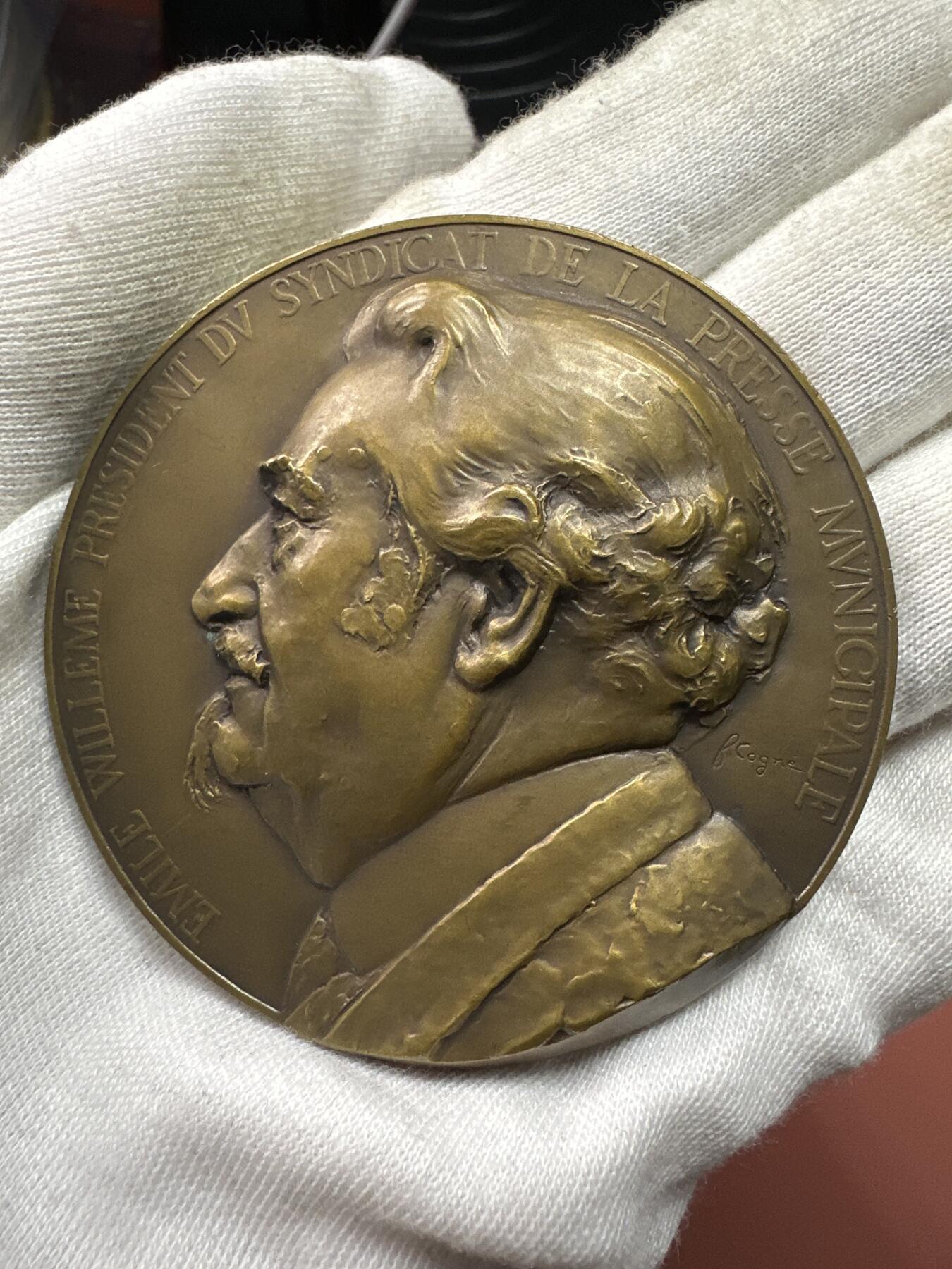 12.4铜章专场 1934年法国市政新闻业工会50周年纪念铜章 作者B. Cogne