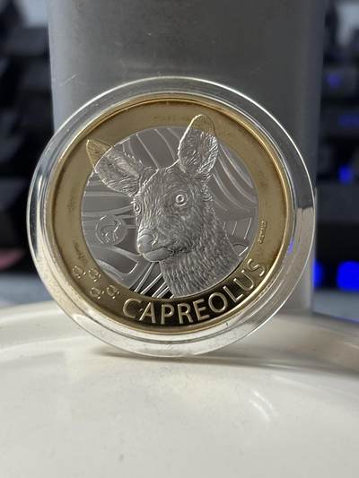 第183期拍卖 - 瑞士2019年森林动物系列傻狍子10法郎双色精制币，有氧化