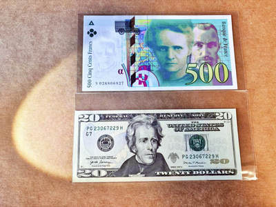 【Blue Auction】世界纸币精拍第756期——18级TOP拍卖/信誉/品质/专业/高效💫 - 【一组2张】美国 2017年20美金&法国 1994年500法郎 全新UNC