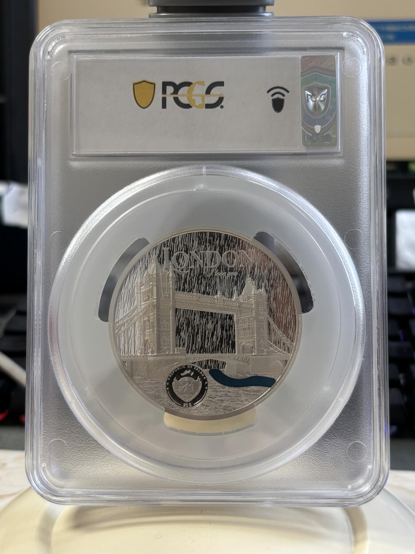 第183期拍卖 帕劳2023年城市蒂凡尼伦敦镶嵌玻璃3盎司银币PCGS-PR70首无盒无证书，999银，发行999枚