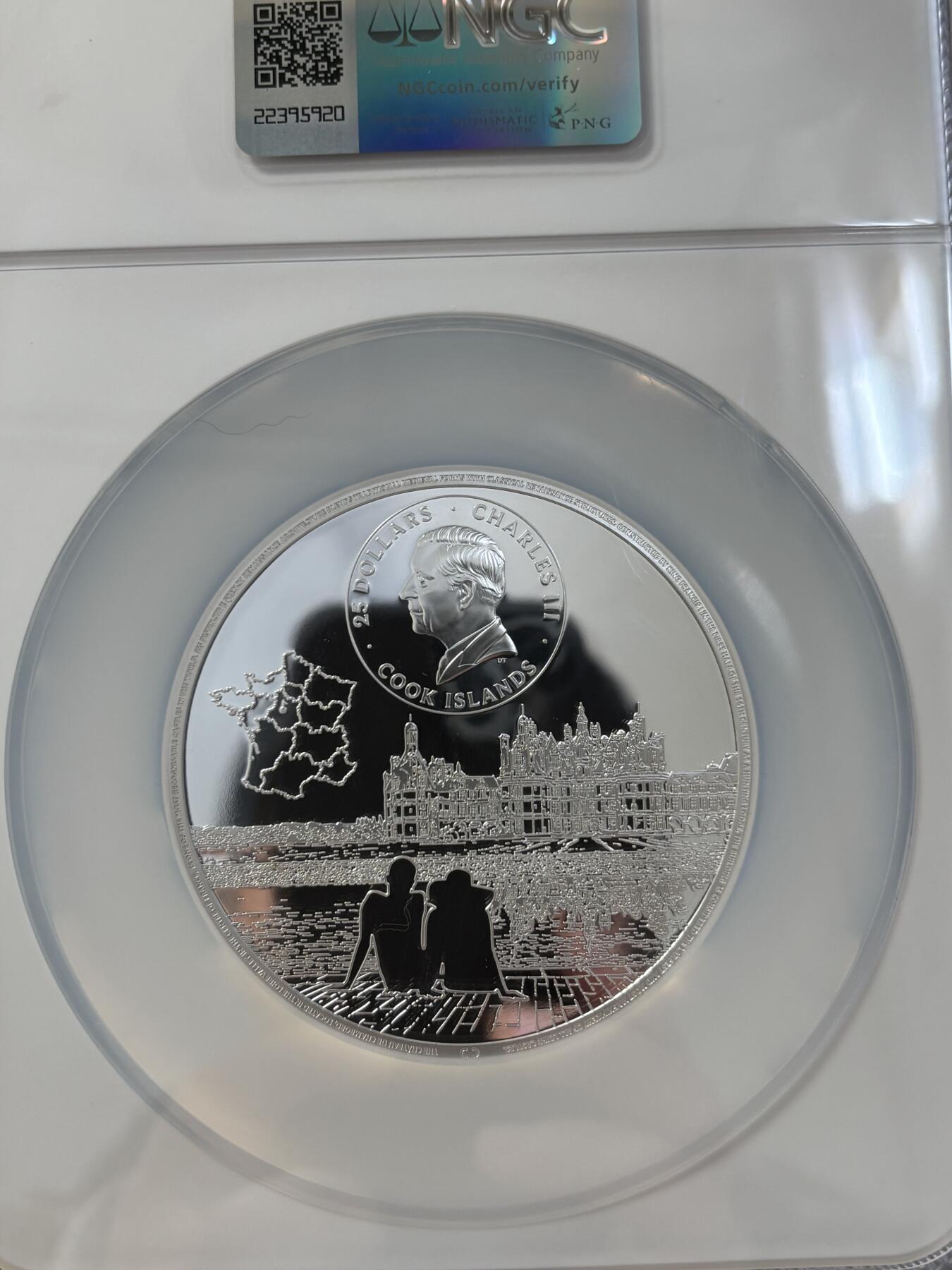 第183期拍卖 库克2024年法国香宾城堡5盎司彩银币NGC-PF70首期无盒无证书，9999银，发行500枚