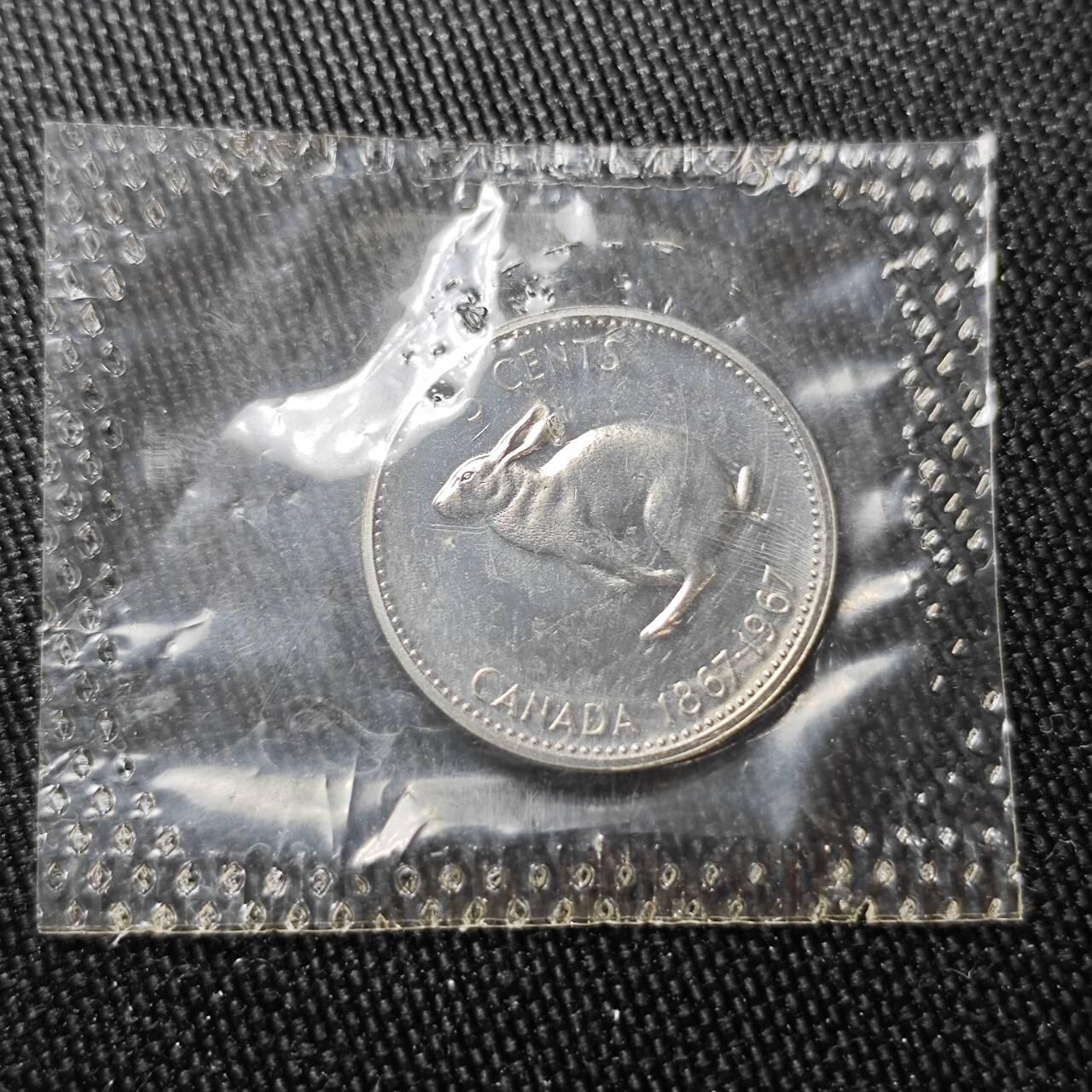 KK钱币收藏小铺 （套币 好品/批量散币 银币）专场  2月预留时间 周末发货   1967加拿大建国200周年 5分精制纪念币 塑封