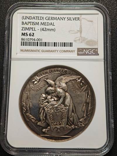 【德藏】世界币章拍卖第155期（拍品征集中~欢迎藏友联系） - 19世纪 德国宗教洗礼高浮雕纪念银章 NGC MS62 浮雕感极强 人物刻画细致 细节极其丰富