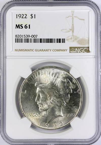 【雨安】【直播拍卖】【世界币章117期-评级币】2025-11-29 周六 19:30 保真 - [评级美洲] USA 美国 1美元 和平鸽 1922年  NGC-MS61