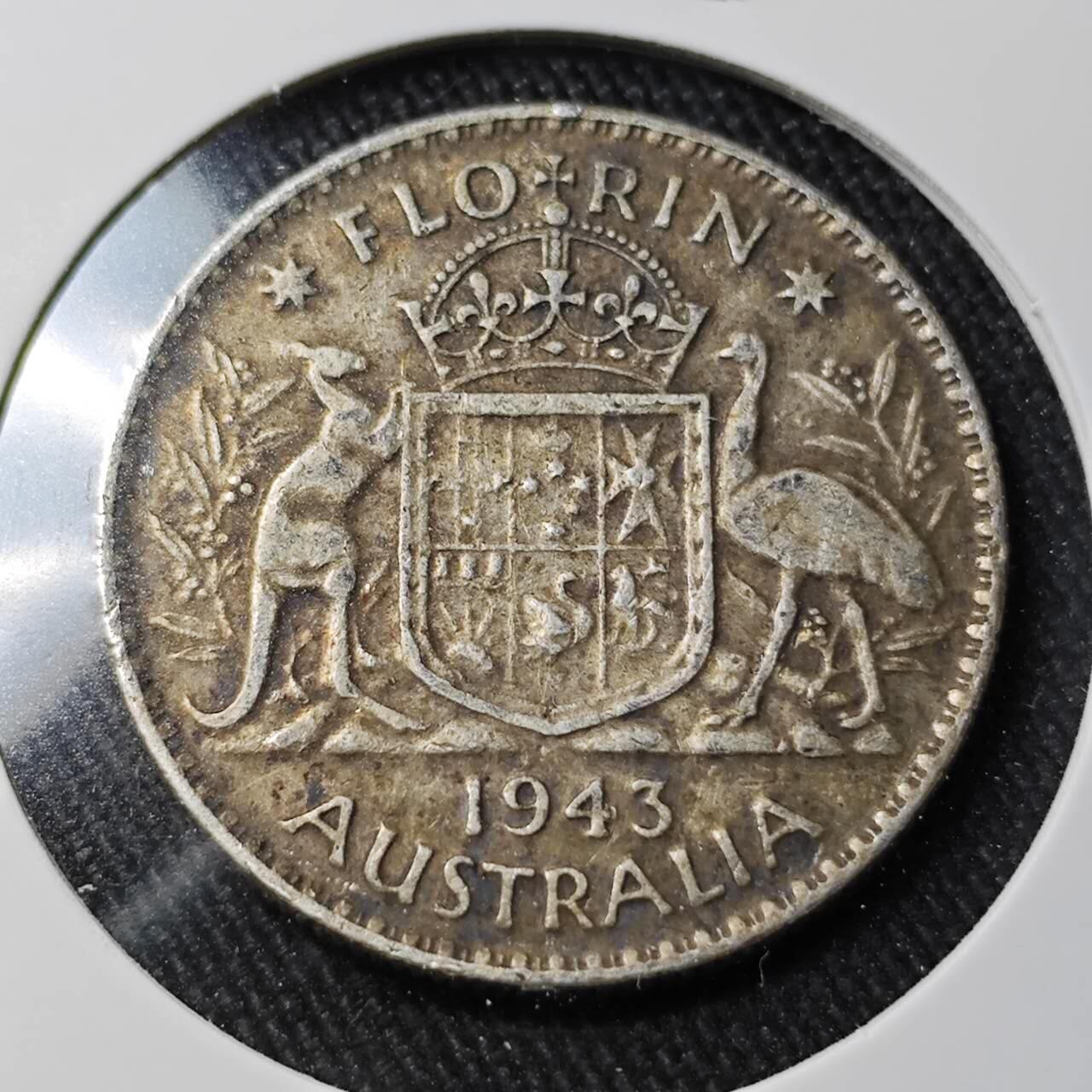 KK钱币收藏小铺 （套币 好品/批量散币 银币）专场  2月预留时间 周末发货  1943澳大利亚乔六1弗洛林银币 925高银