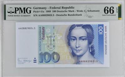 【礼羽收藏】🌏世界钱币拍卖第114期 - 1989年德国100马克 克拉拉 首版 首发年 AA冠 无47