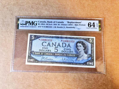【Blue Auction】世界纸币精拍第756期——18级TOP拍卖/信誉/品质/专业/高效💫 - 【补号无47】加拿大 1954年5元 水獭瀑布 女王 PMG64EPQ 