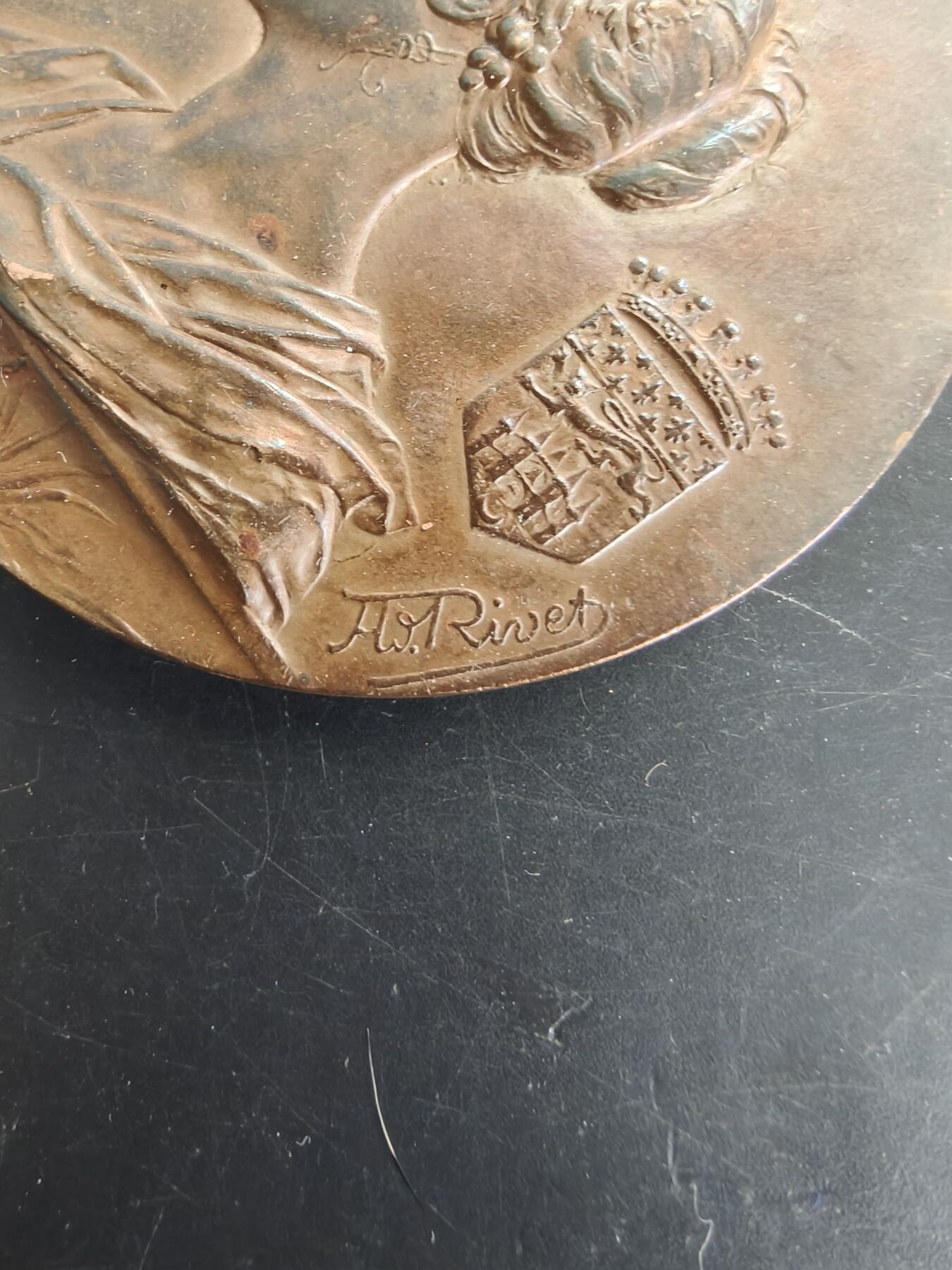 老王徽章第166期 法国1895 年波尔多爱科学学会第十三届全国博览会大铜章    原盒    大师里维特作品    直径64mm.   重量107.7g