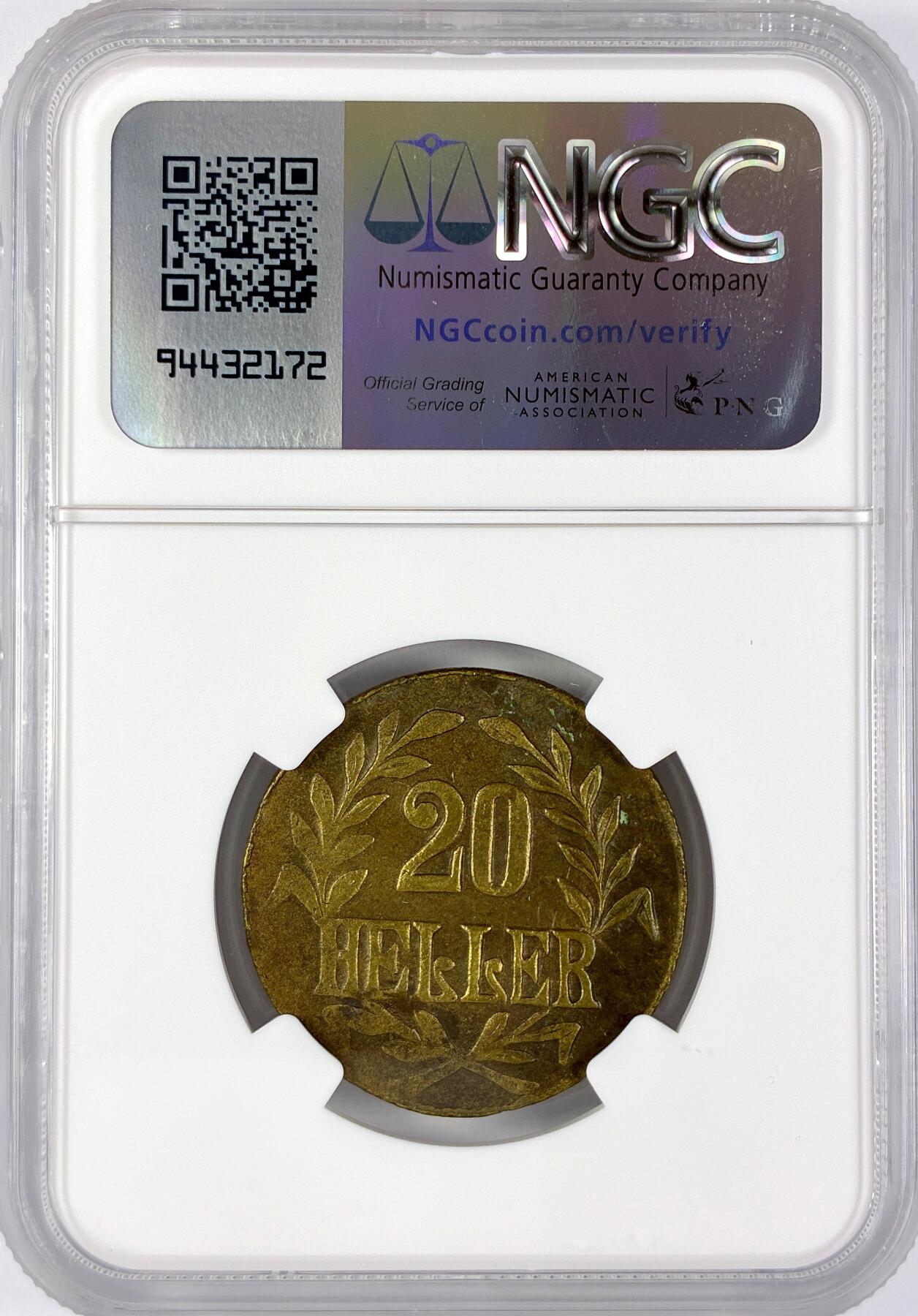 【雨安】【直播拍卖】【世界币章117期-评级币】2025-11-29 周六 19:30 保真 [评级德国] Germany 德属东非 20赫勒 1916年  NGC-AU58