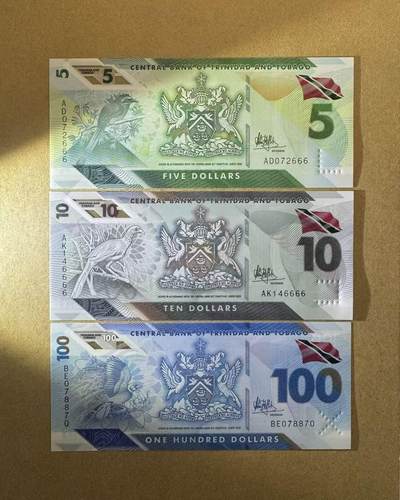 【Blue Auction】世界纸币精拍第756期——18级TOP拍卖/信誉/品质/专业/高效💫 - 【一组3张豹子号、狮子号、雷达号】特立尼达和多巴哥 5-10-100元 全新UNC