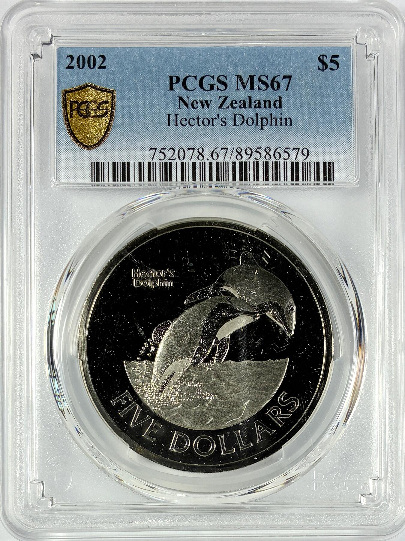 【雨安】【直播拍卖】【世界币章117期-评级币】2025-11-29 周六 19:30 保真 [评级现代] New Zeeland 新西兰 5元 2002年 海豚  PCGS-MS67