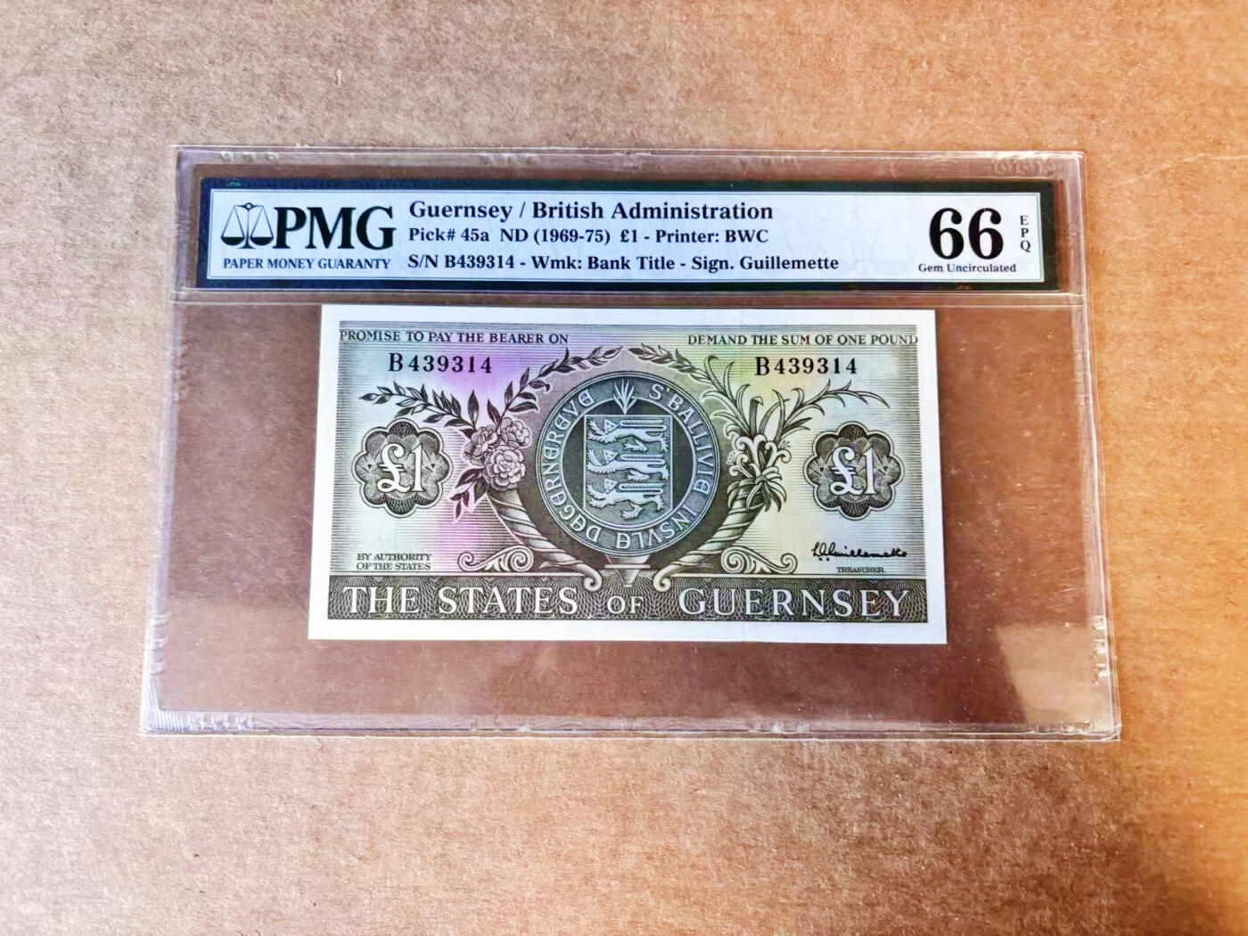 【Blue Auction】世界纸币精拍第756期——18级TOP拍卖/信誉/品质/专业/高效💫 根西 1969-75年1镑 PMG66EPQ 老壳