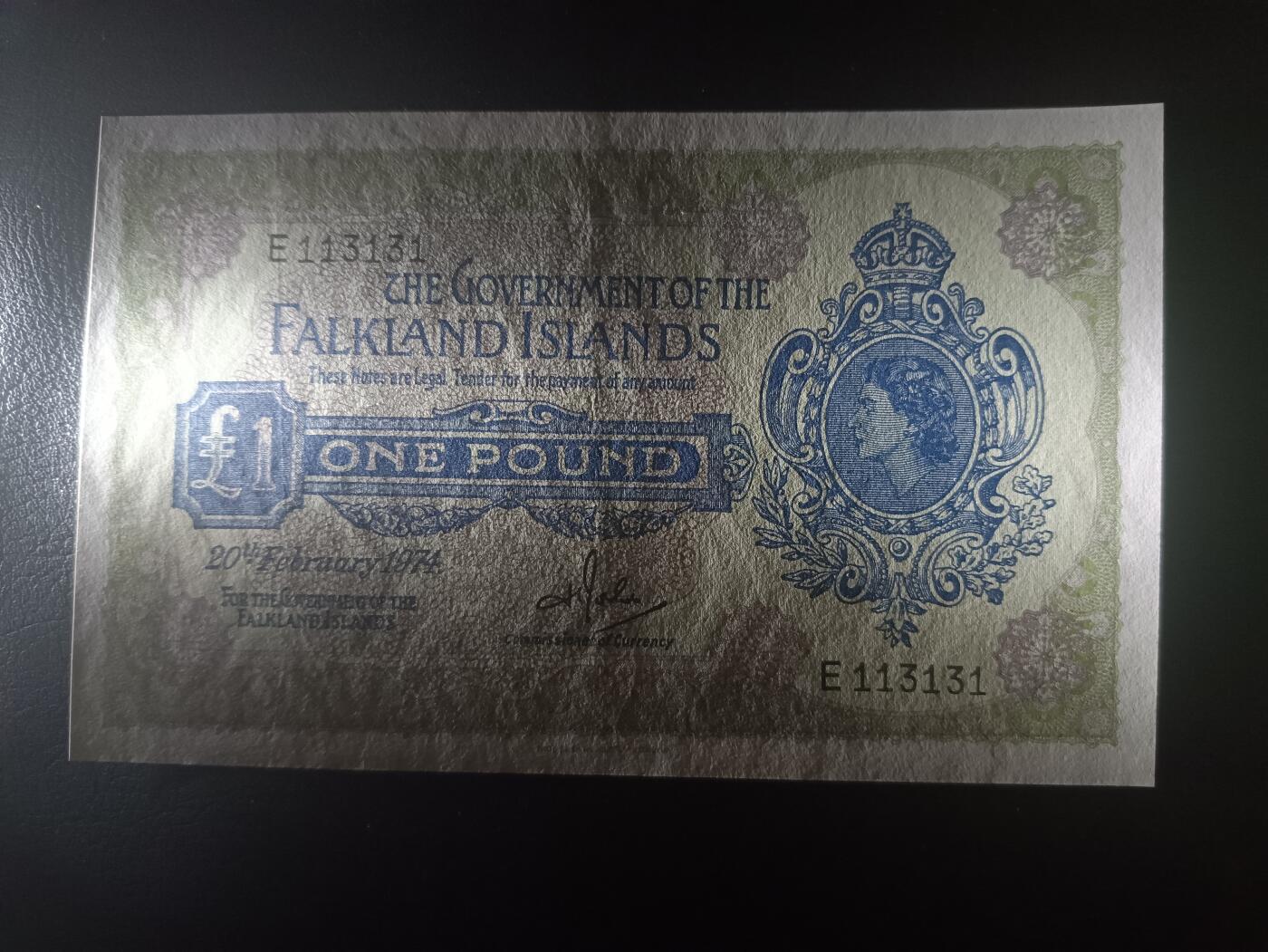2025十一月第七期，总205期 福克兰群岛1974年1镑UNC-无47数二，青年女王，少见早期品种