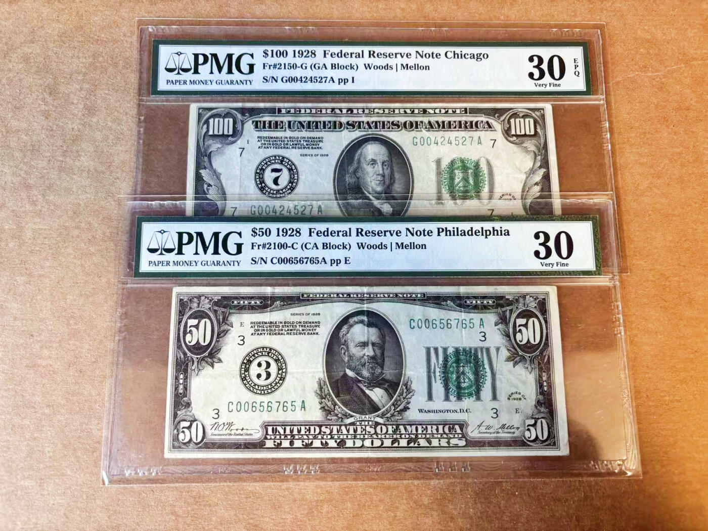 【Blue Auction】世界纸币精拍第756期——18级TOP拍卖/信誉/品质/专业/高效💫 【一组2张 数字区号】美国 1928年50-100美金 PMG30EPQ/PMG30