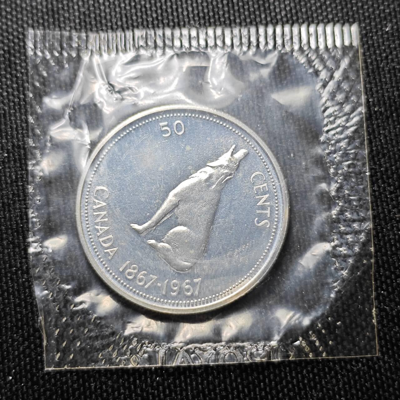 KK钱币收藏小铺 （套币 好品/批量散币 银币）专场  2月预留时间 周末发货   1967加拿大建国200周年 50分精制纪念币 塑封银币