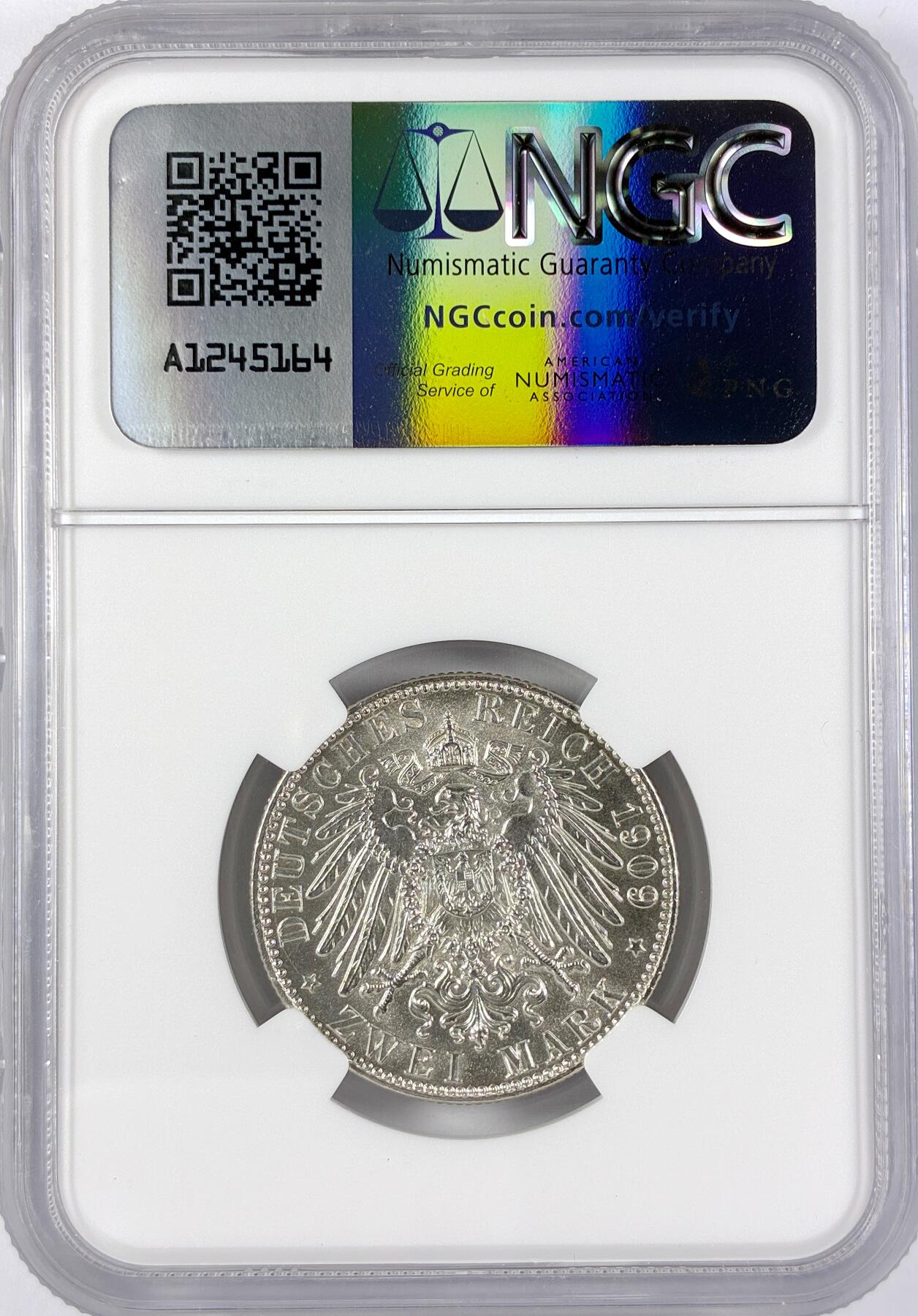 【雨安】【直播拍卖】【世界币章117期-评级币】2025-11-29 周六 19:30 保真 [评级德国] Germany 德国 帝国 萨克森 2马克 (1909) 莱比锡大学 1909年  NGC-MS64