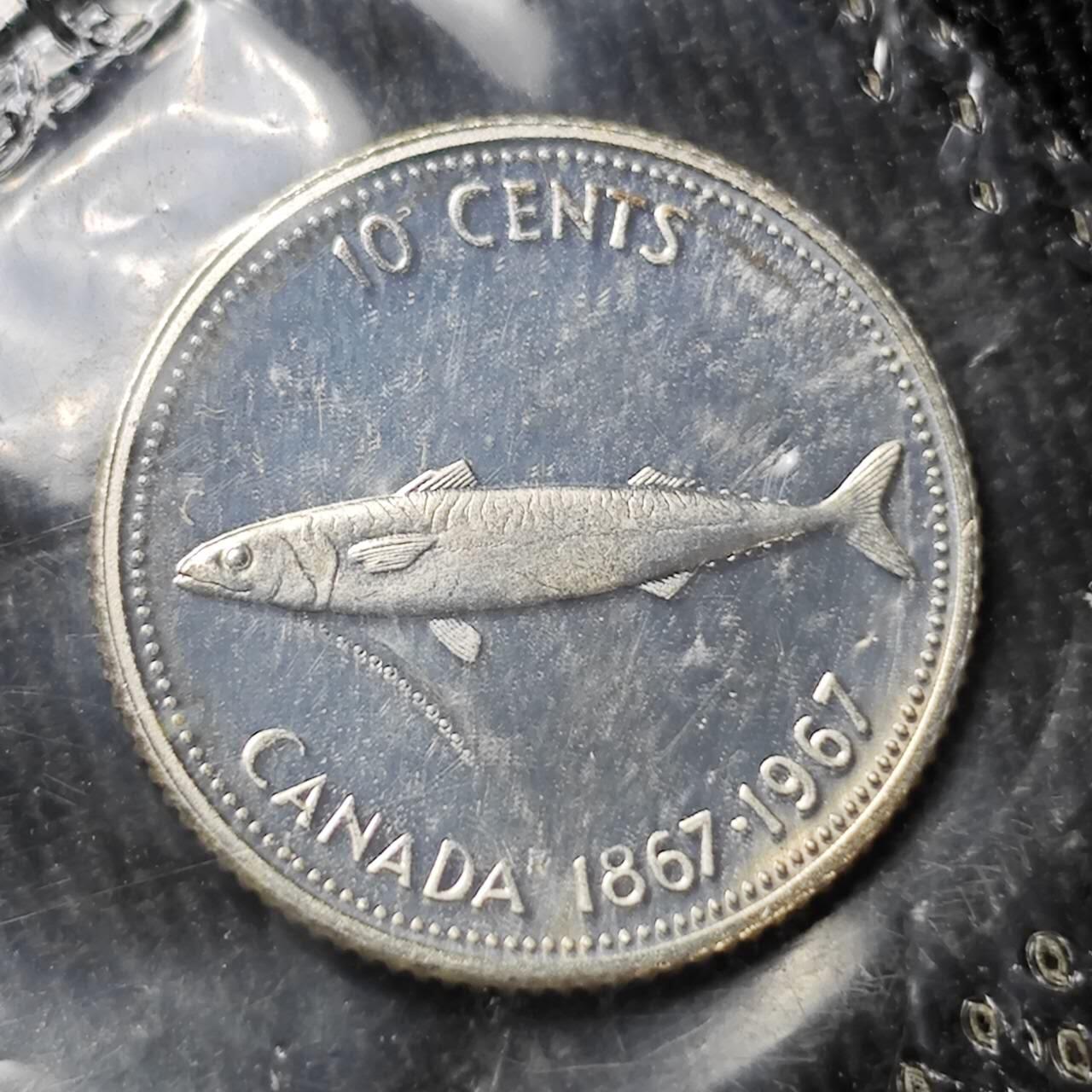 KK钱币收藏小铺 （套币 好品/批量散币 银币）专场  2月预留时间 周末发货   1967加拿大建国200周年 10分精制纪念币 塑封银币