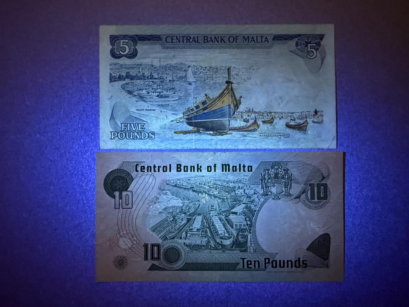 《艾美收藏》第222期-11.30周日外币畅拍 马耳他5、10镑2张 XF 不同年份老版本