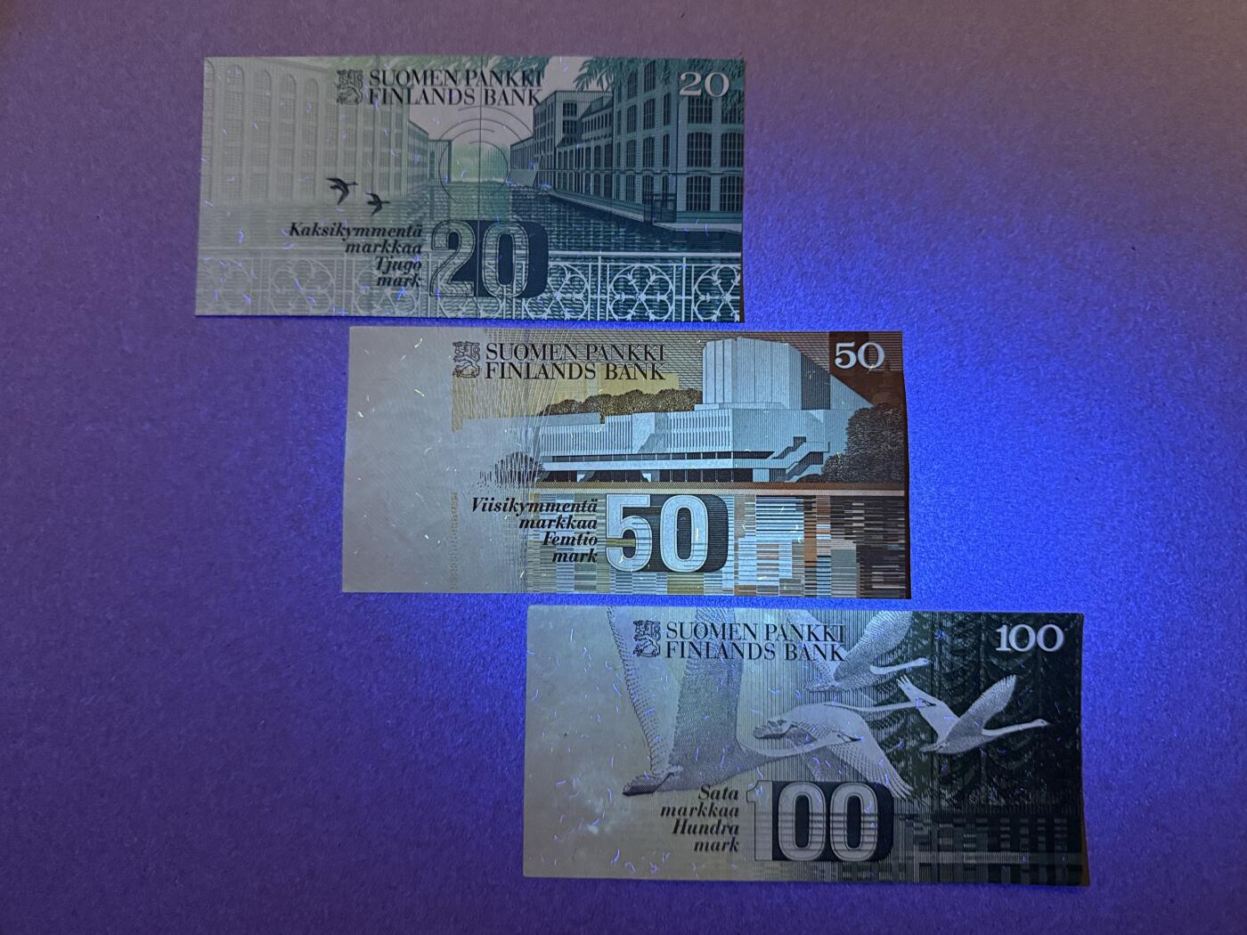 《艾美收藏》第222期-11.30周日外币畅拍 芬兰20、50、100马克3张 AU 末版