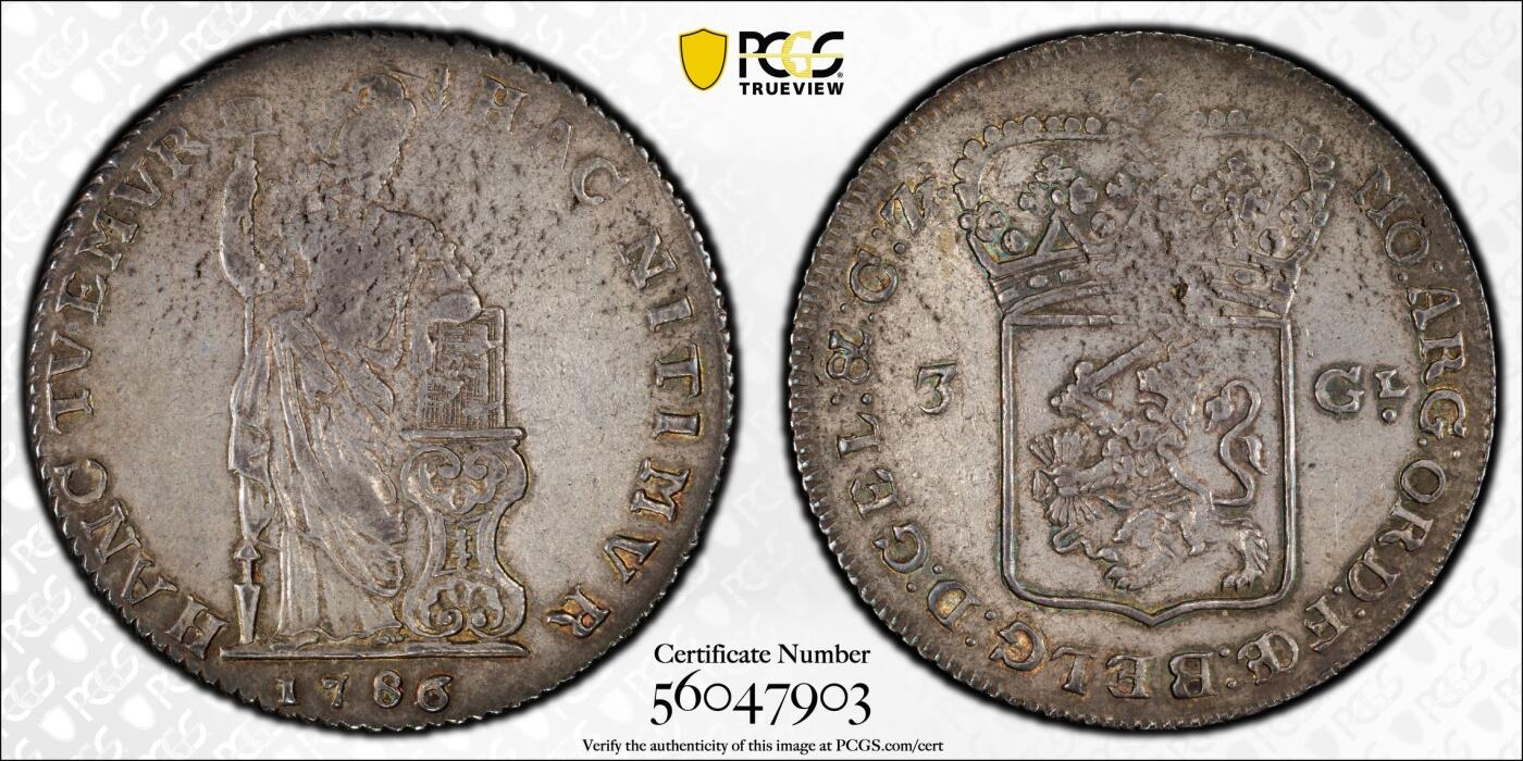 博洋堂世界钱币拍卖第149期（全场包邮） PCGS XF45 荷兰格尔德兰省1786年站人3盾大银币，名家旧藏，仅有3枚更高分