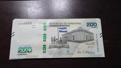 世界钱币～微拍第217期暨2025年第57期  近日新到货品少量 以及老库存一些 - 2021年洪都拉斯200元纪念钞A冠全新绝品无47尾号589
