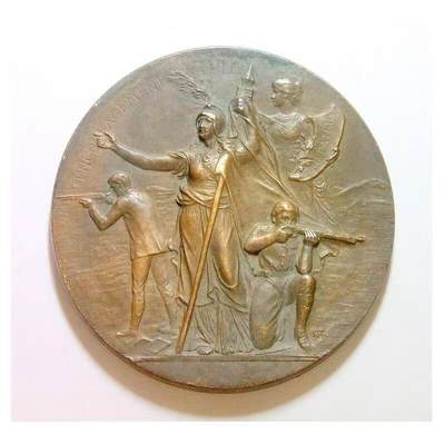 法国1900年前后 女神+射击节高浮雕精制大铜章 55MM - 法国1900年前后 女神+射击节高浮雕精制大铜章 55MM