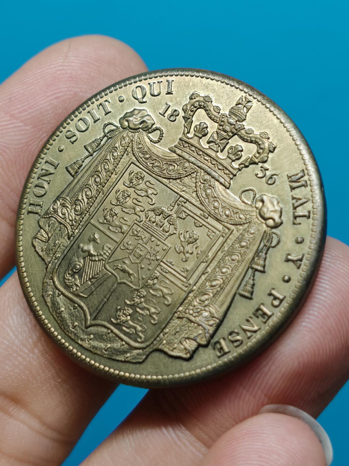 英国“1836年”威廉四世国王头像盾徽图案1克朗后铸精制铜币一枚