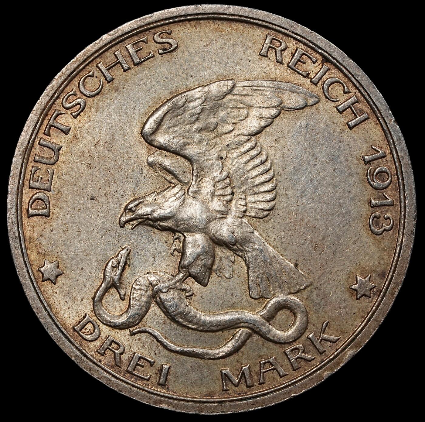 修遠堂世界钱币第九十五期 1913年普鲁士战胜拿破仑百年纪念3马克银币 未流通转光