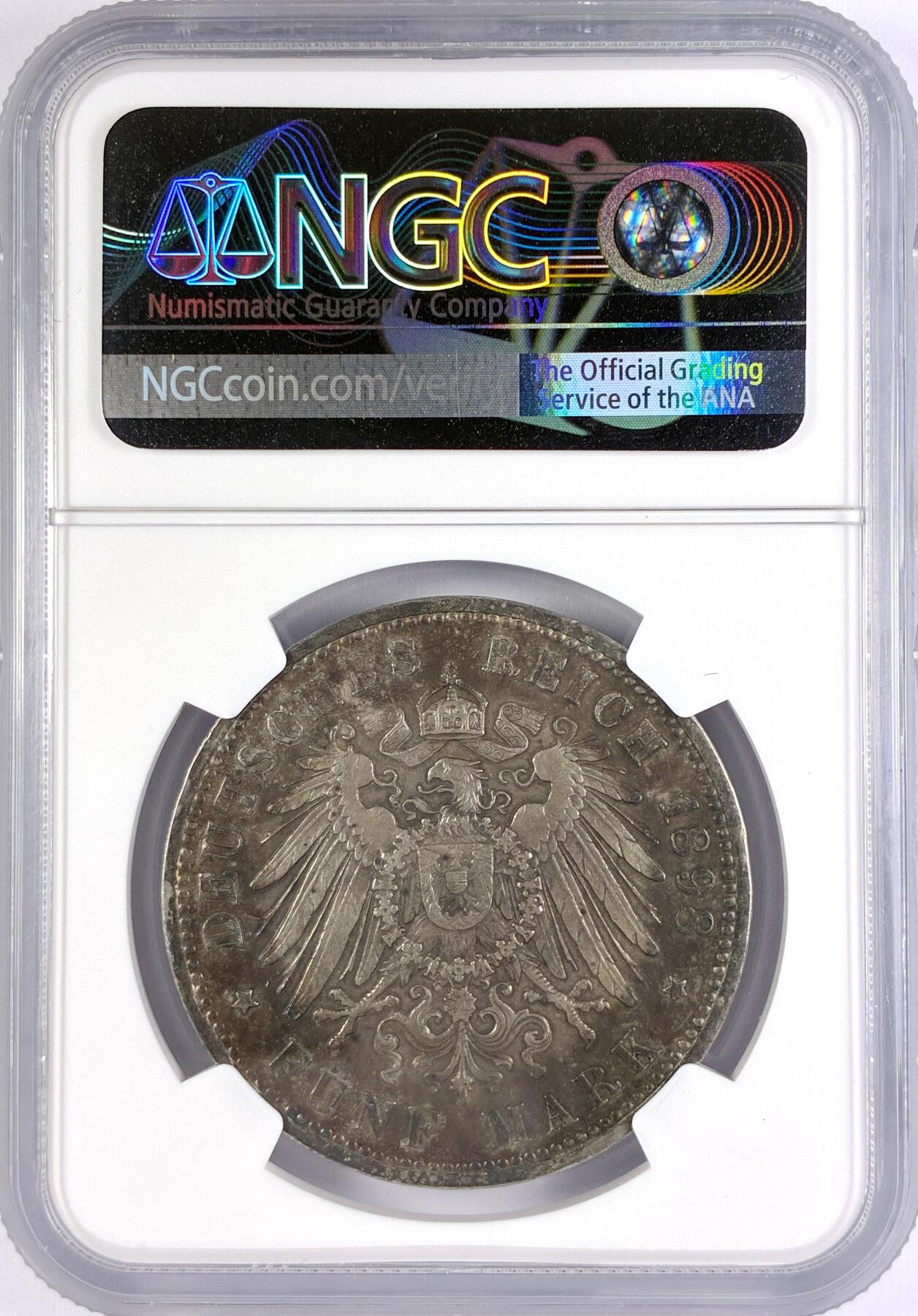 【雨安】【直播拍卖】【世界币章117期-评级币】2025-11-29 周六 19:30 保真 [评级德国] Germany 德国 帝国 J.165 绍姆堡-利珀 5马克 (1898-1904) 1898年  NGC-UNC 非常少见的品种