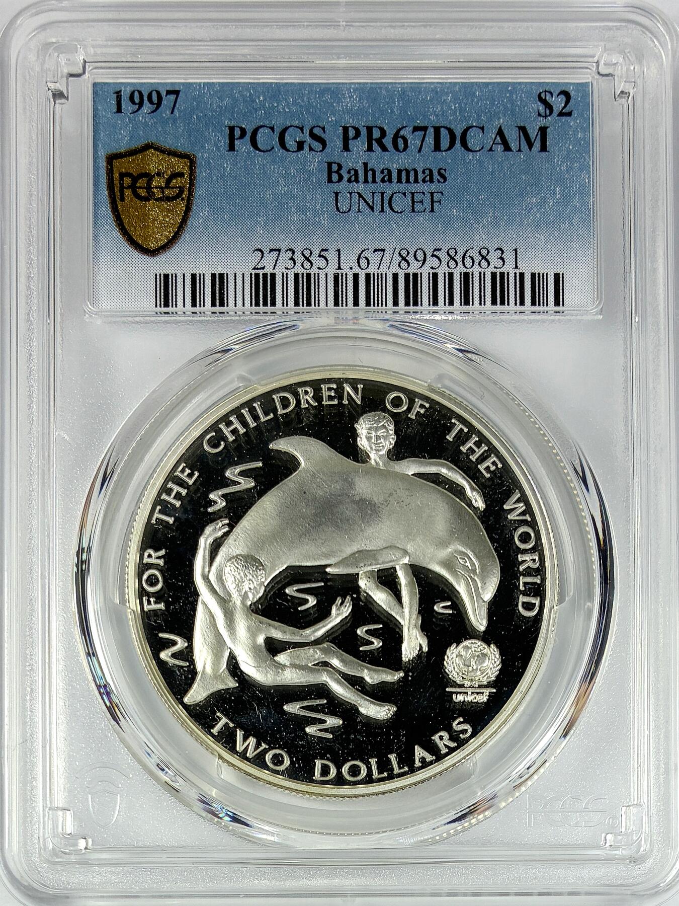 【雨安】【直播拍卖】【世界币章117期-评级币】2025-11-29 周六 19:30 保真 [评级现代] Bahamas 巴哈马 2元 1997年 联合国儿童基金会 PCGS-PR67RD