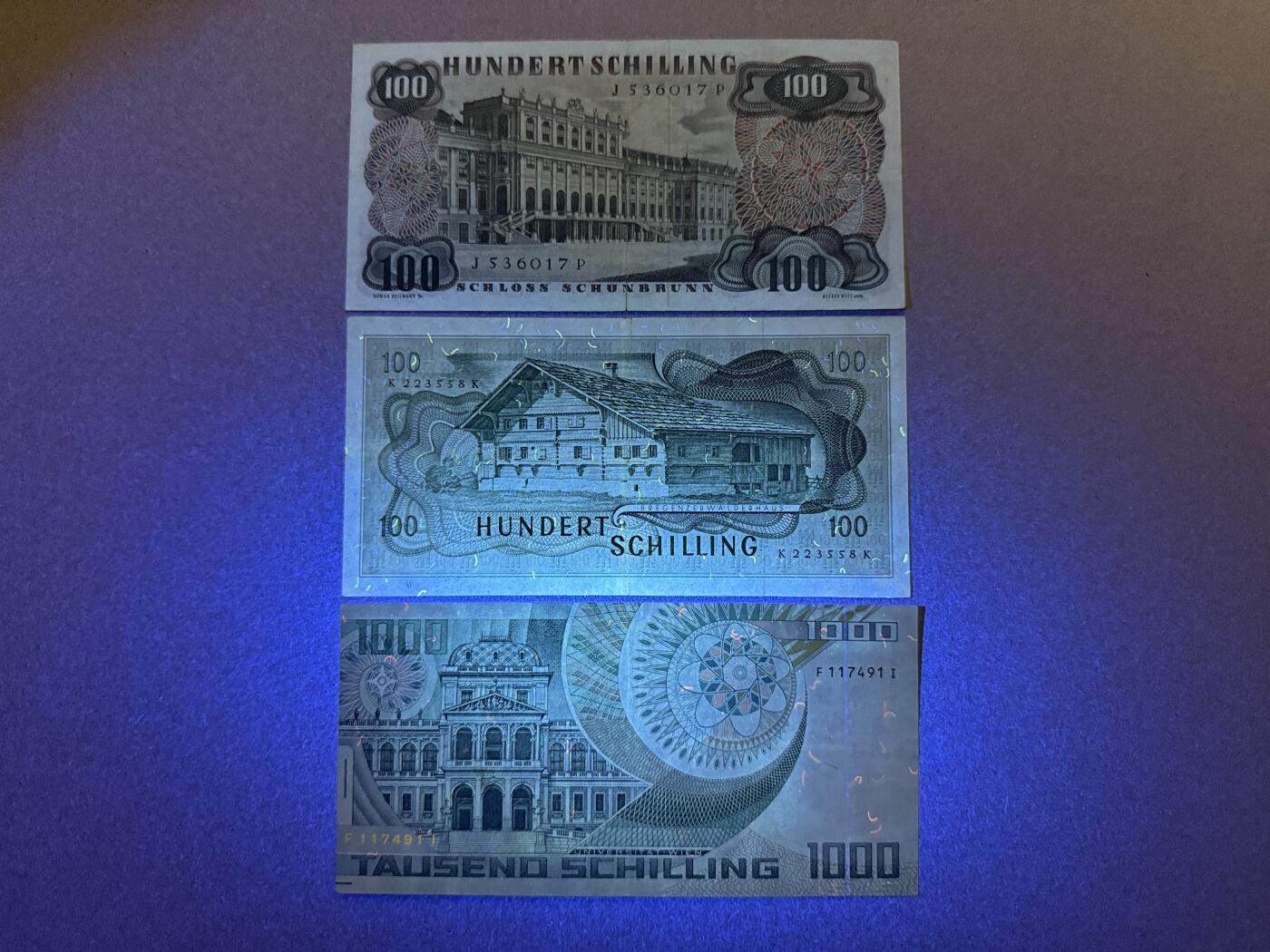 《艾美收藏》第222期-11.30周日外币畅拍 奥地利100、1000先令3张 不同年份版本 流通品相