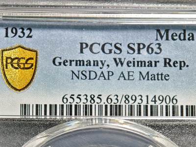 【德藏】世界币章拍卖第155期（拍品征集中~欢迎藏友联系） - 1932年 德国民族社会主义工人党选举纪念万字铜章 PCGS SP63（原图请查询PCGS评级官网）