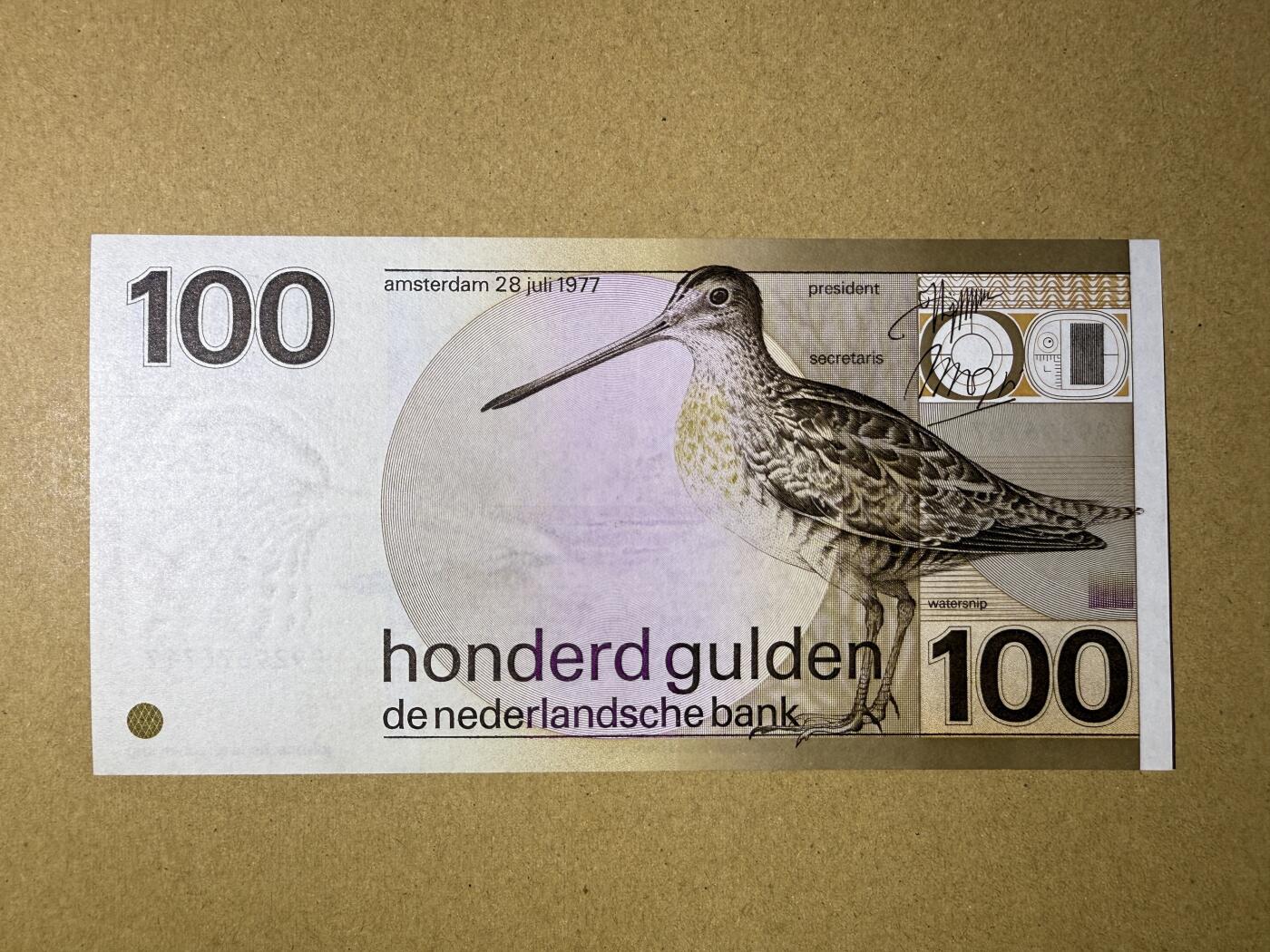 《艾美收藏》第222期-11.30周日外币畅拍 荷兰100盾 UNC 1977年 经典水鸟 无4