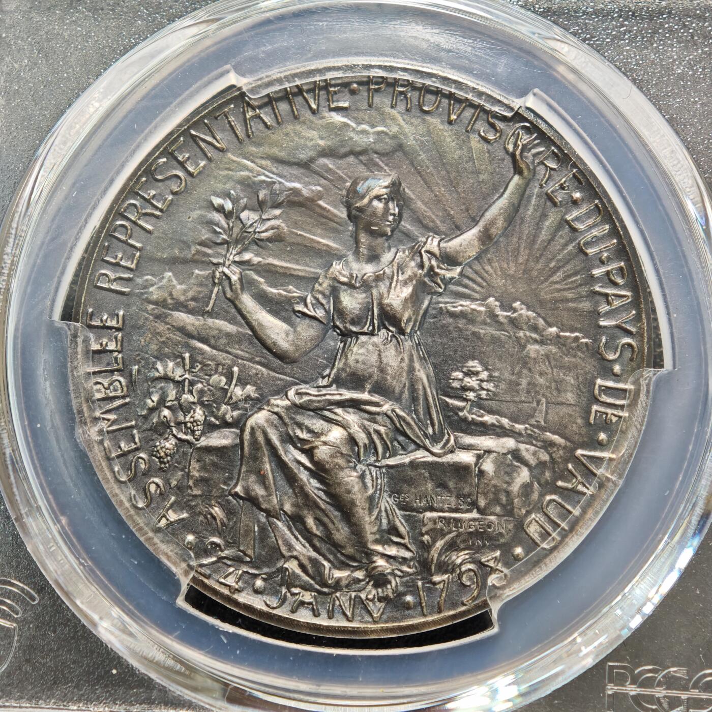 【德藏】世界币章拍卖第155期（拍品征集中~欢迎藏友联系） 1897年 瑞士沃州独立百年纪念银章 PCGS SP64 五彩包浆 绚丽多彩 极具吸引力 亚军分 仅2枚更高