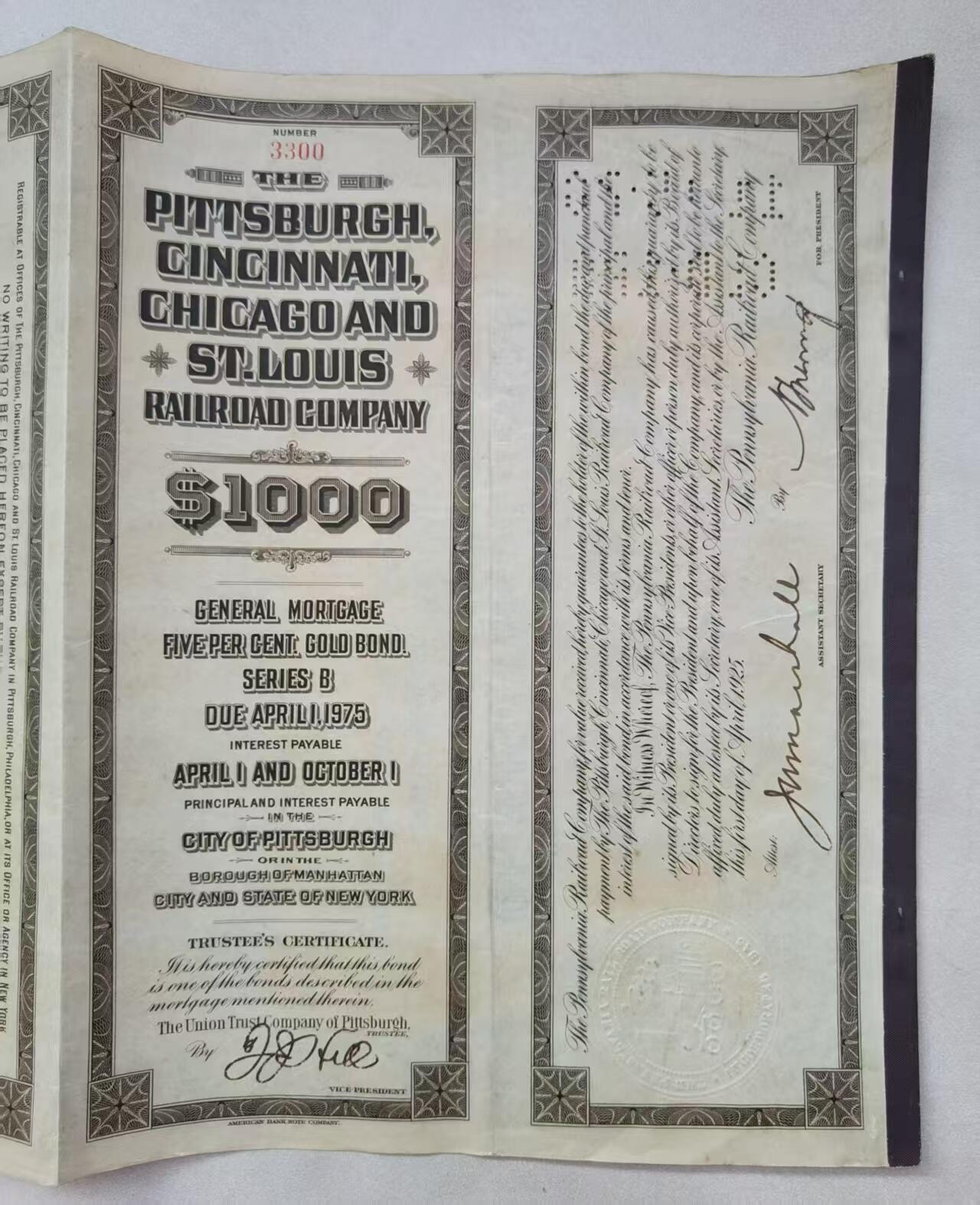 七河·世界钱币杂件水晶矿标小拍（总第29期） 藏家出品 X642 早期美国铁路公司的债券证书 大票幅 本件拍品由合作藏家负责邮寄