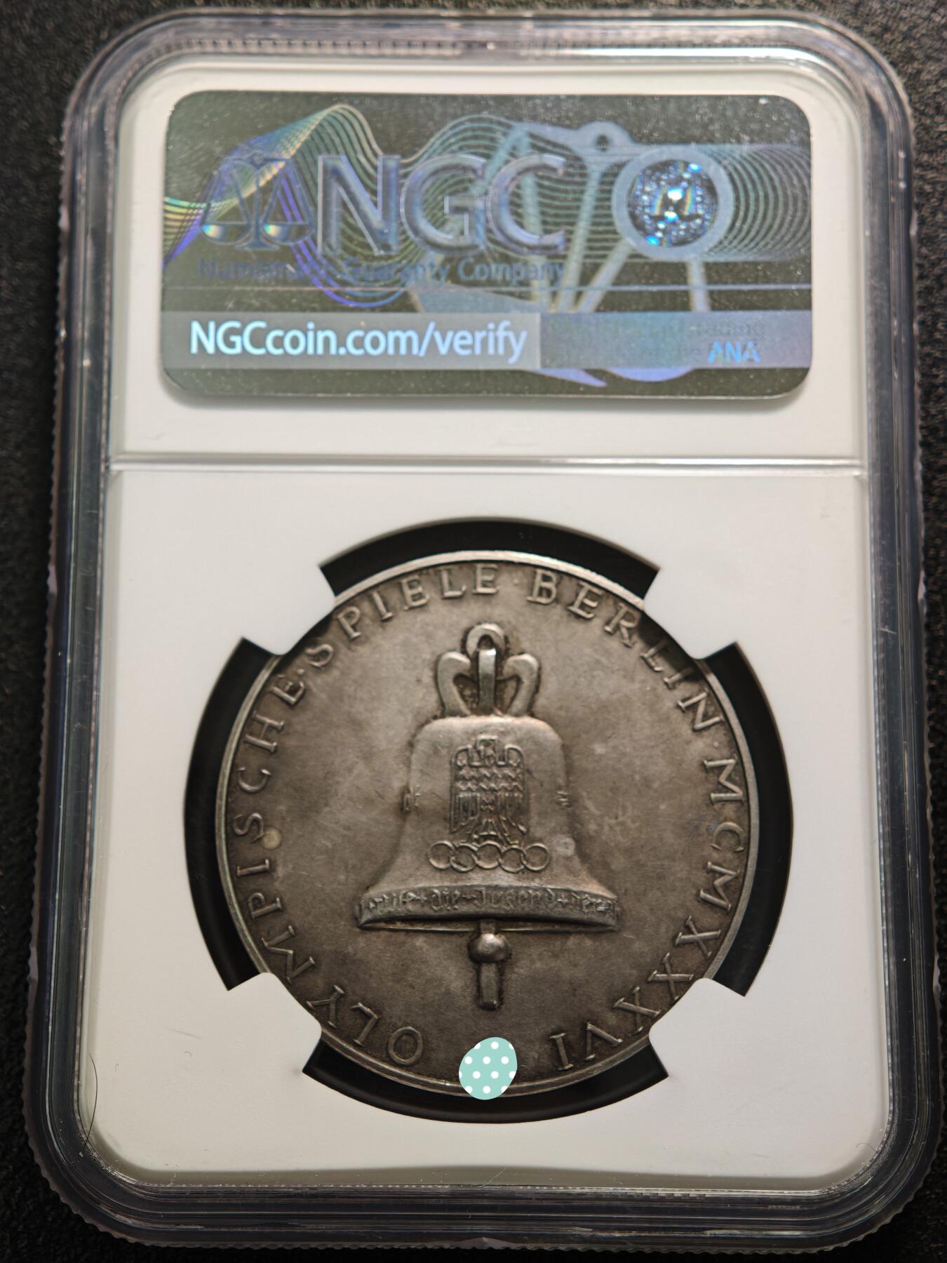 【德藏】世界币章拍卖第155期（拍品征集中~欢迎藏友联系） 1936年 德国柏林奥运会纪念银章 NGC MS62 磨砂质感 状态极佳（原图请查询NGC评级官网）