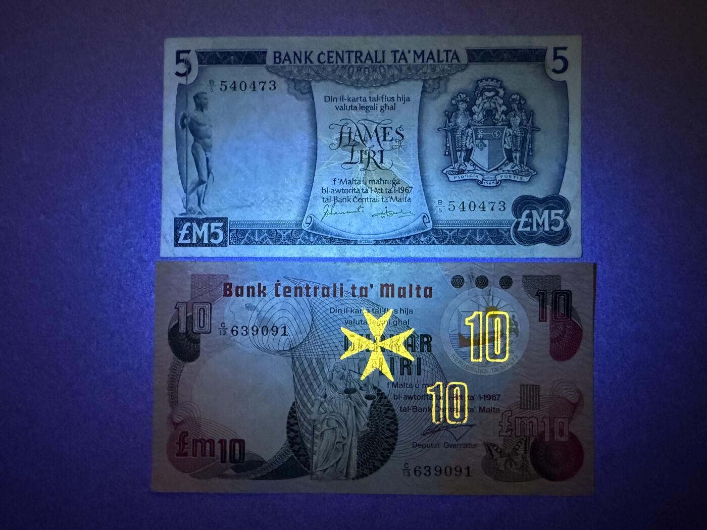 《艾美收藏》第222期-11.30周日外币畅拍 马耳他5、10镑2张 XF 不同年份老版本