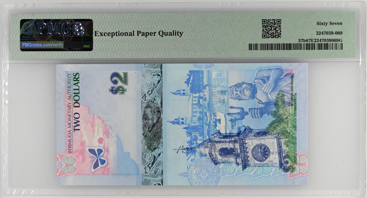《艾美收藏》第222期-11.30周日外币畅拍 百慕大2009年A1冠2元PMG67E高分少见数二豹子号771777 IBNS获奖钞 蓝鸟
