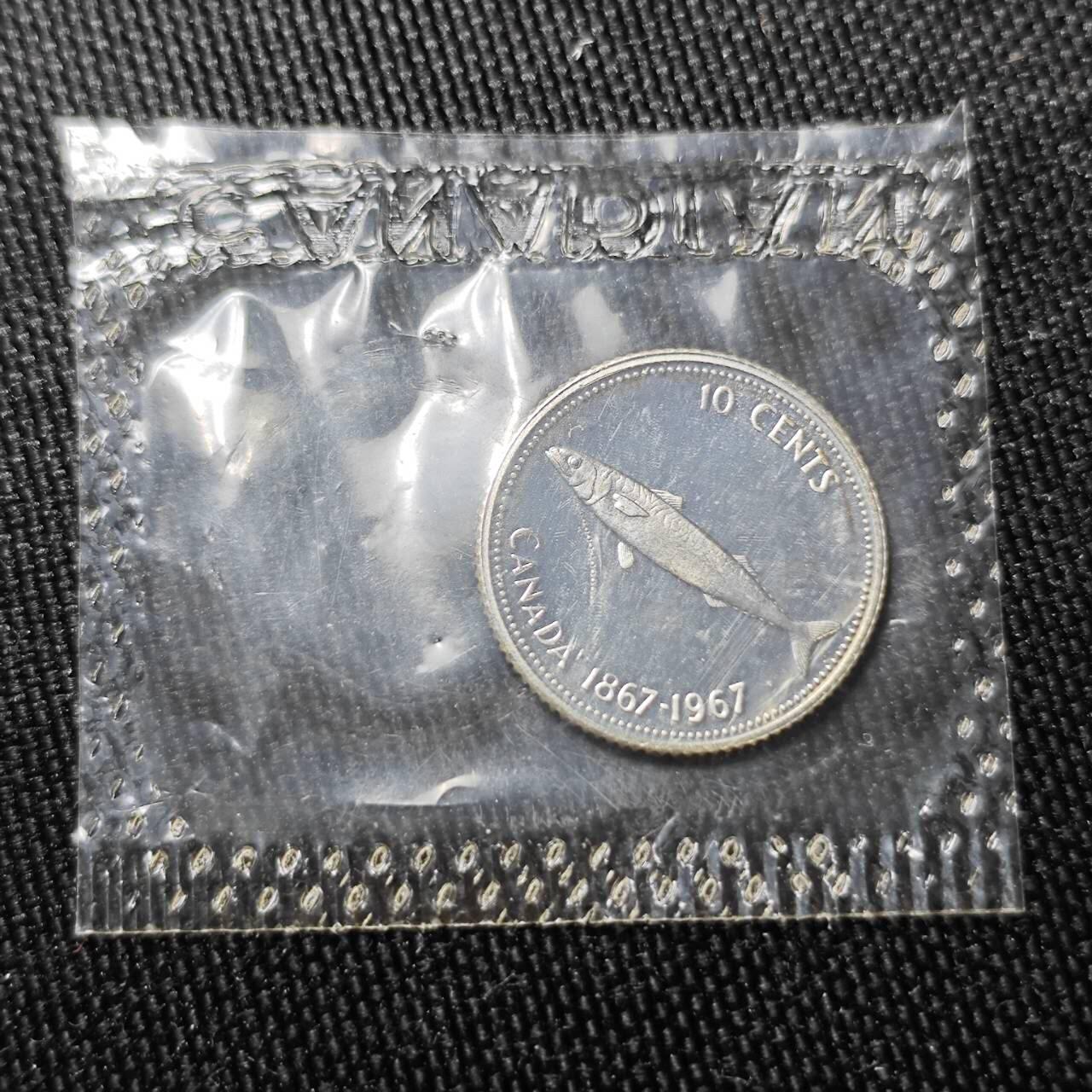 KK钱币收藏小铺 （套币 好品/批量散币 银币）专场  2月预留时间 周末发货   1967加拿大建国200周年 10分精制纪念币 塑封银币