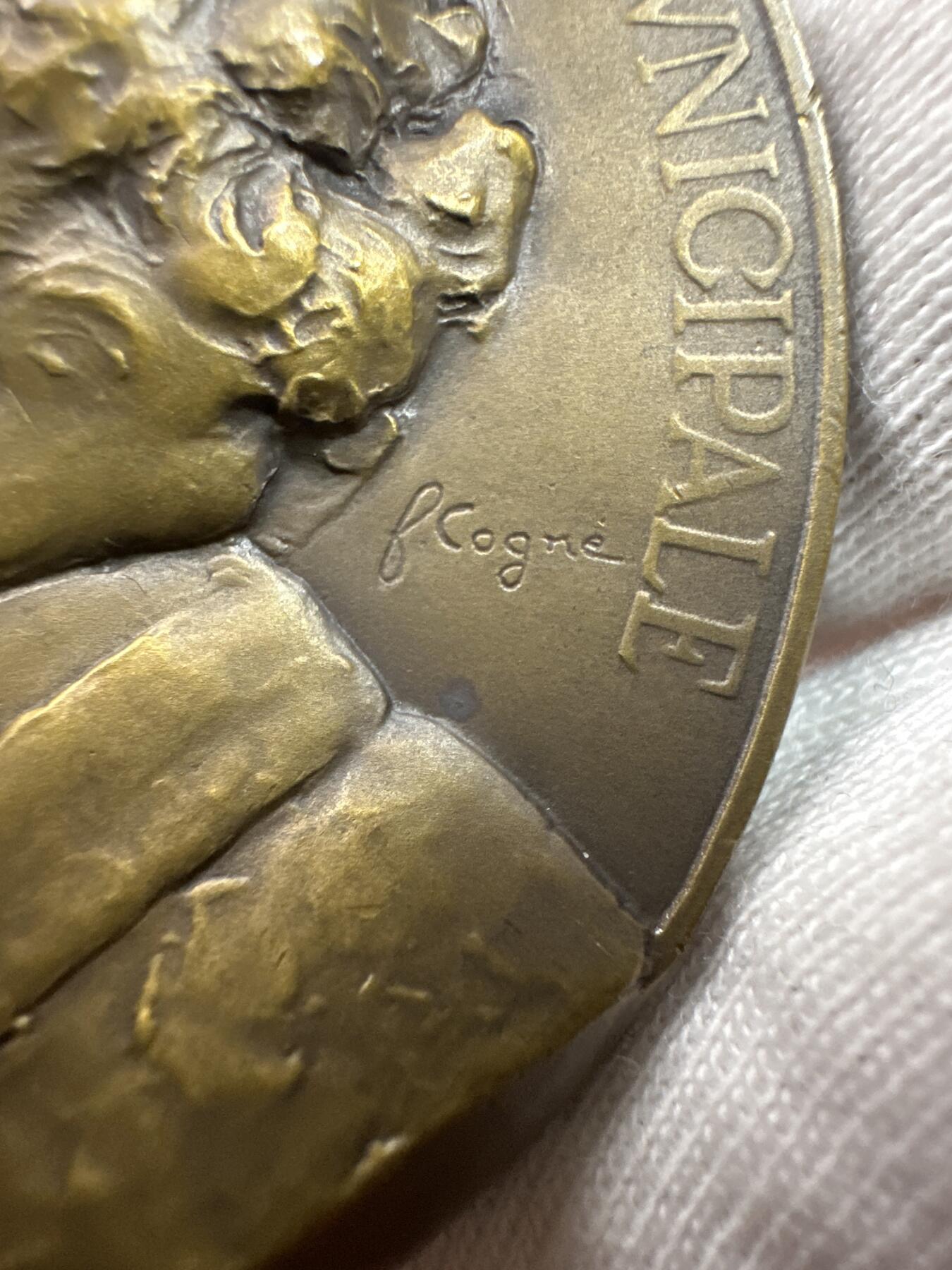 12.4铜章专场 1934年法国市政新闻业工会50周年纪念铜章 作者B. Cogne