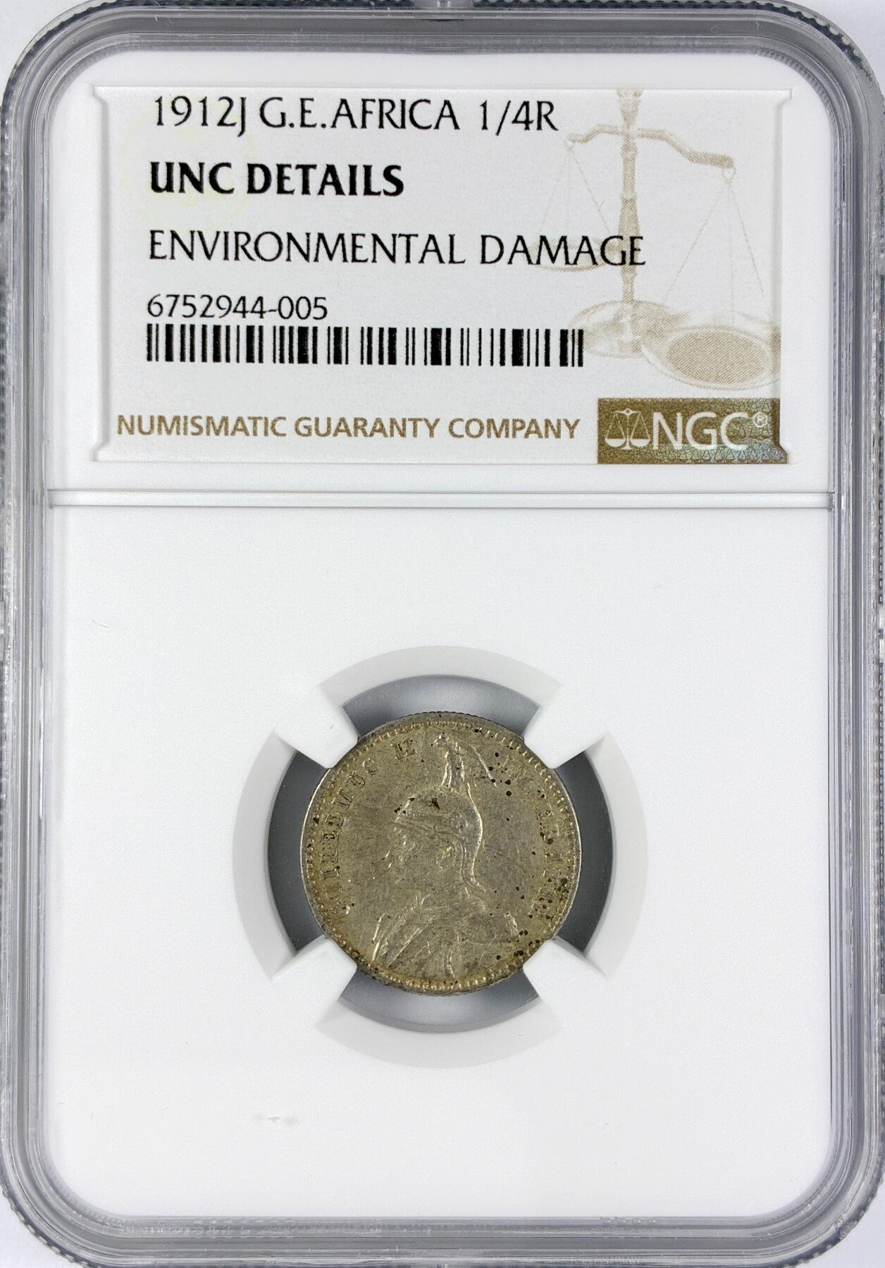 【雨安】【直播拍卖】【世界币章117期-评级币】2025-11-29 周六 19:30 保真 [评级德国] Germany 德属东非 1/4卢比 1912年  NGC-UNC