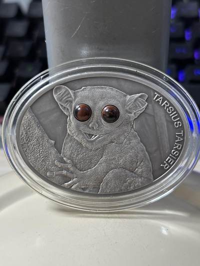 第183期拍卖 - 斐济2013年野生动物系列眼镜猴镶嵌银币，999银，发行999枚