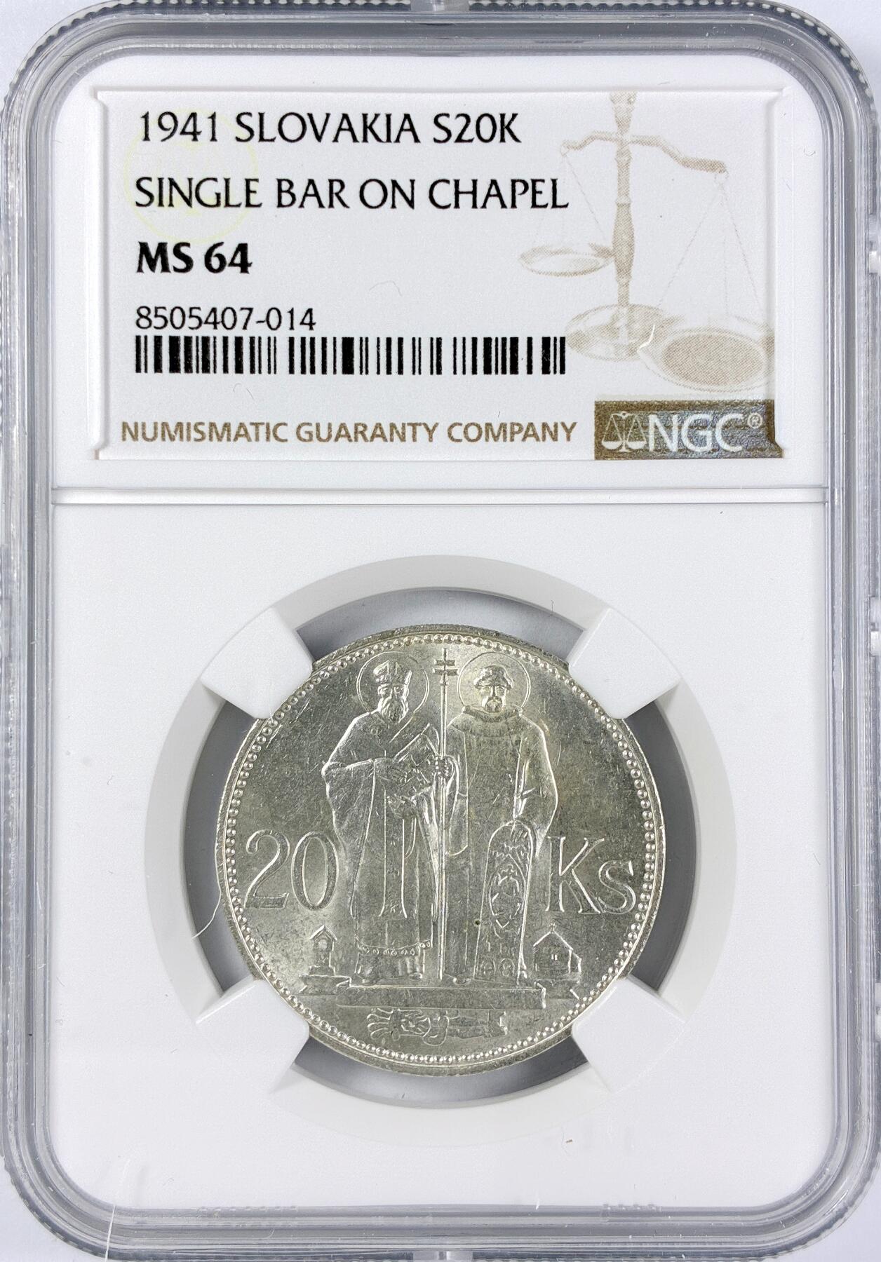 【雨安】【直播拍卖】【世界币章117期-评级币】2025-11-29 周六 19:30 保真 [评级欧洲] Slovakia 斯洛伐克 20克朗 1941年  NGC-MS64