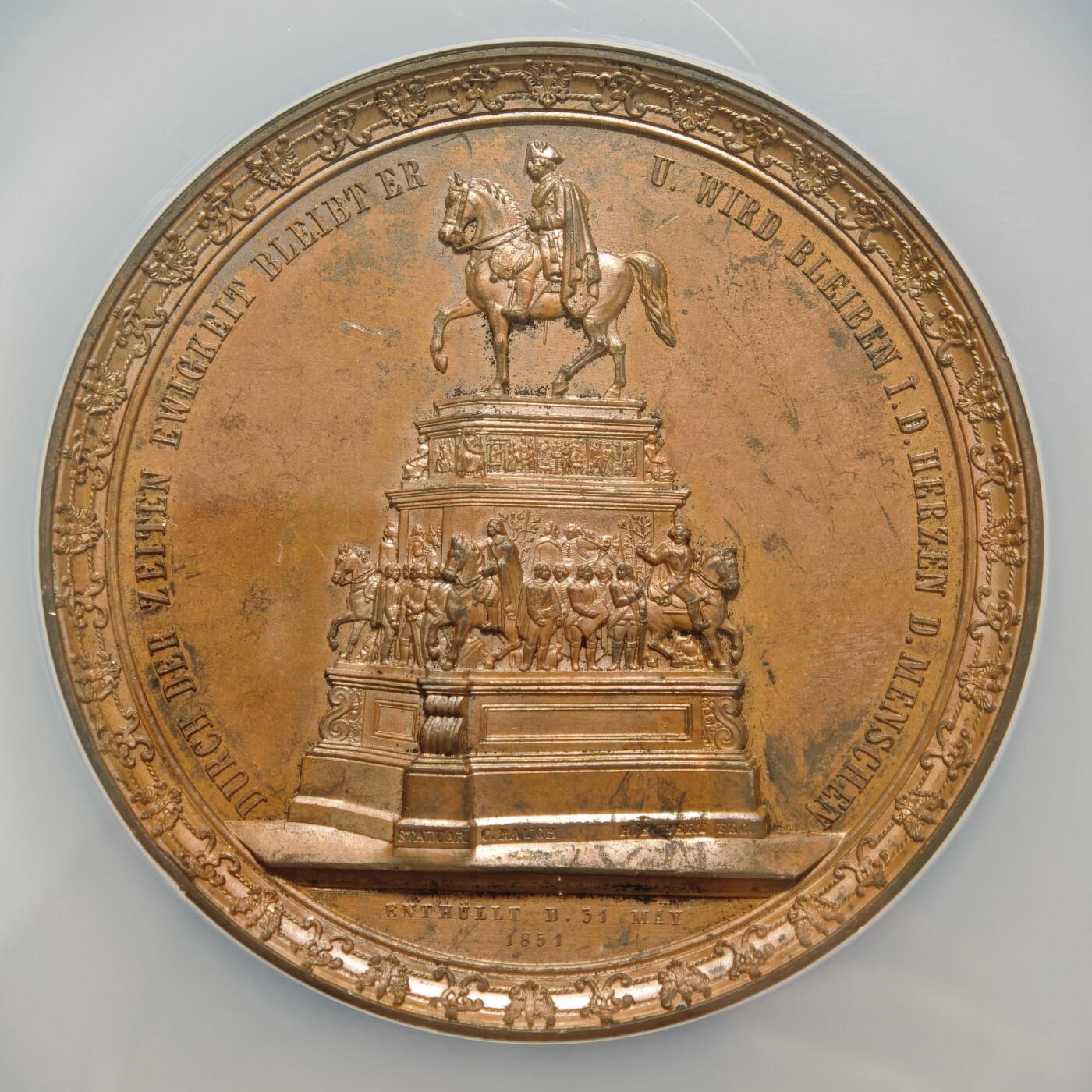 【德藏】世界币章拍卖第155期（拍品征集中~欢迎藏友联系） 1851年 德国普鲁士腓特烈大帝60mm高浮雕纪念大铜章 NGC MS62BN 包浆温润 立体感极强