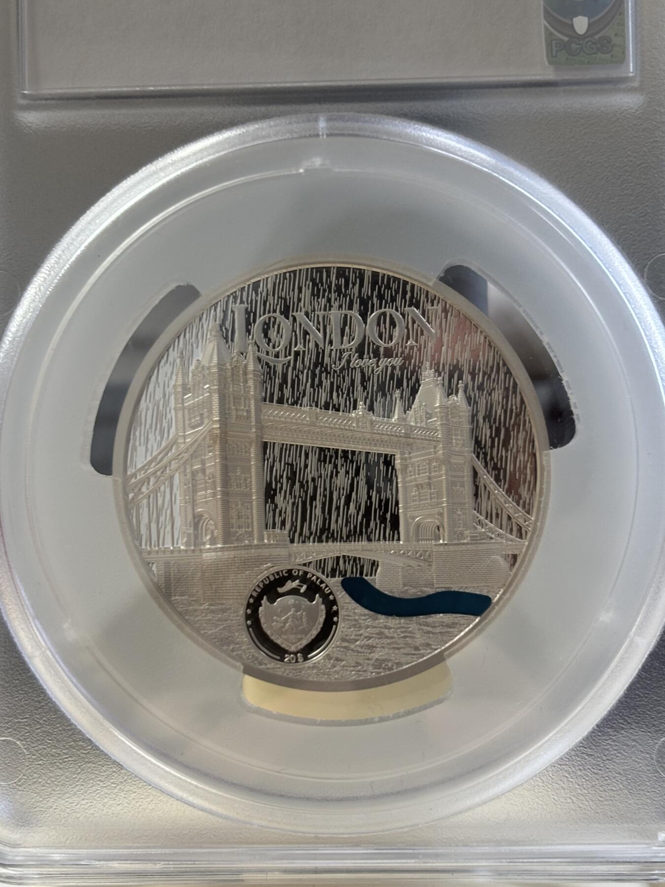 第183期拍卖 帕劳2023年城市蒂凡尼伦敦镶嵌玻璃3盎司银币PCGS-PR70首无盒无证书，999银，发行999枚