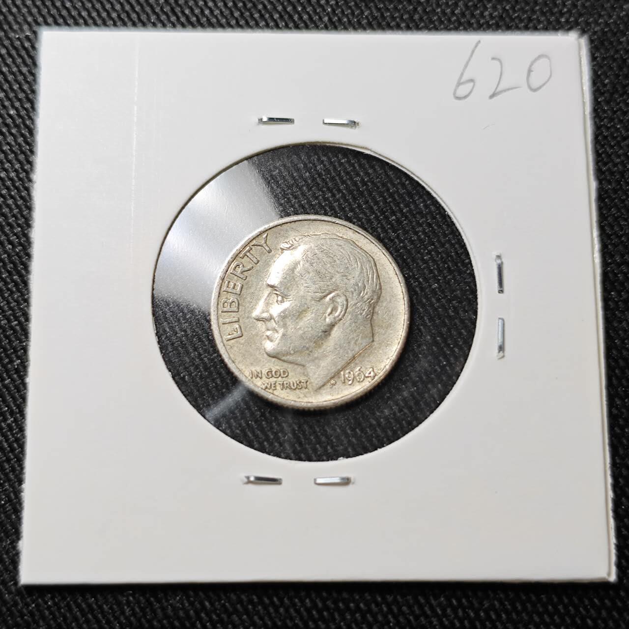 KK钱币收藏小铺 （套币 好品/批量散币 银币）专场  2月预留时间 周末发货    1964美国10分银币