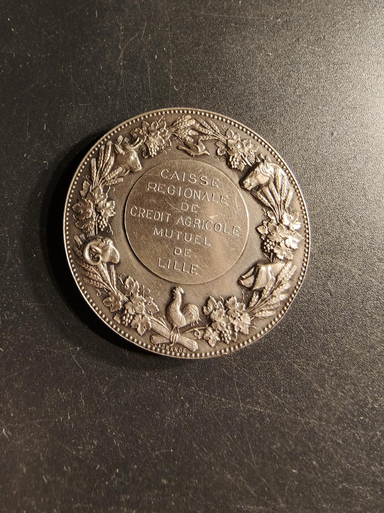 老王徽章第166期 法国里尔地区农业互助信贷银行大银章    950银    直径41mm.   重量37g