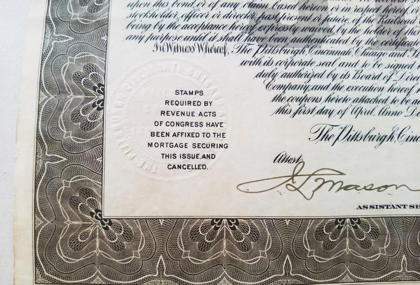 七河·世界钱币杂件水晶矿标小拍（总第29期） 藏家出品 X642 早期美国铁路公司的债券证书 大票幅 本件拍品由合作藏家负责邮寄