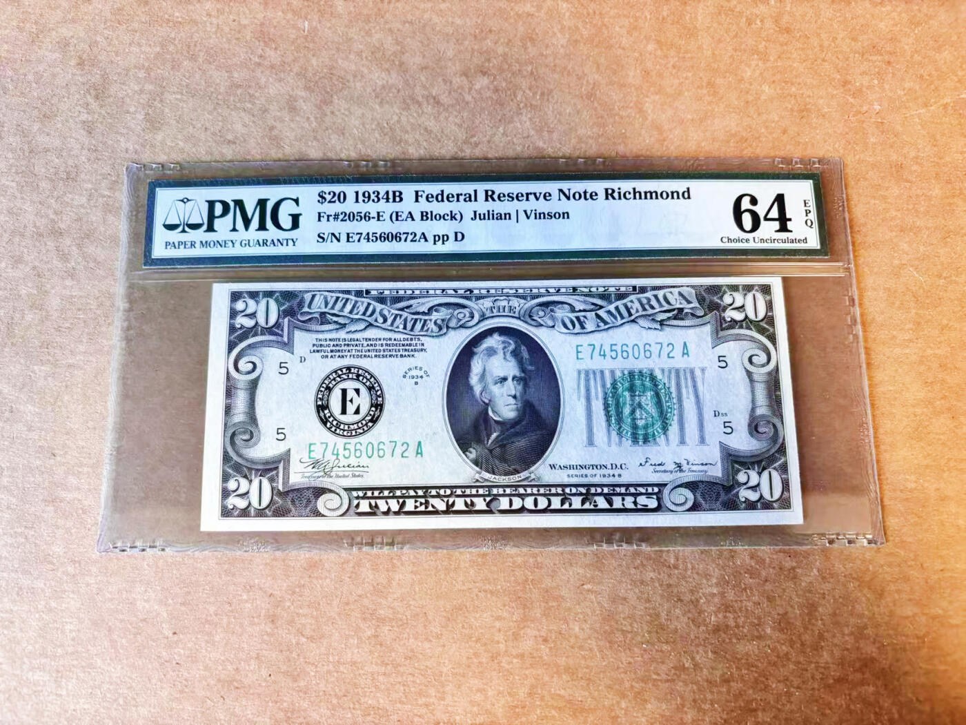 【Blue Auction】世界纸币精拍第756期——18级TOP拍卖/信誉/品质/专业/高效💫 美国 1934B 20美金 少见里士满版 PMG64EPQ 老壳