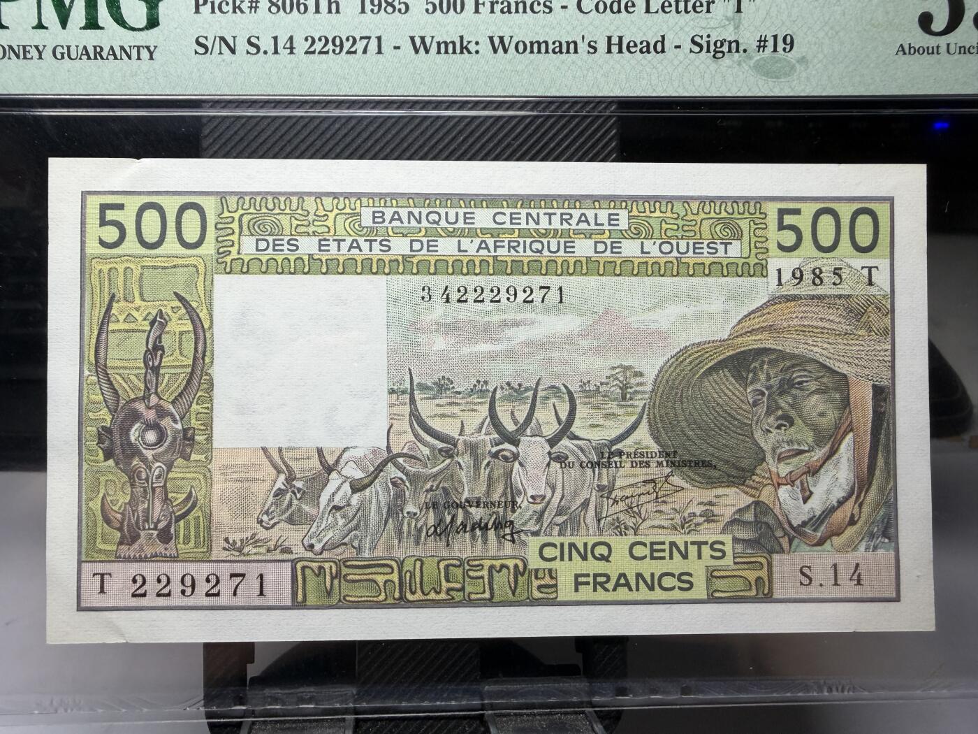 2025年集古藏今外币拍卖第十期-第10场—（总第290拍-纸币专场），本期拍完结算一次，发货时间2-3天，休息几天后继续新的一期拍卖。 PMG53E1985年多哥500法郎